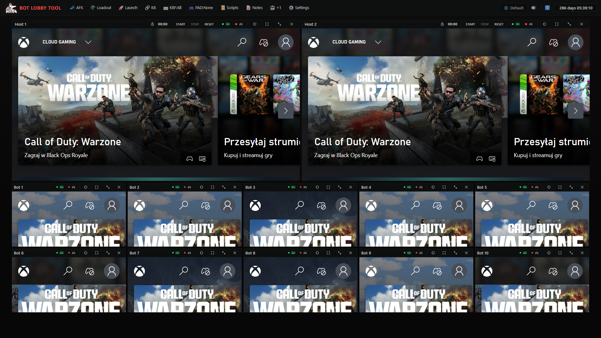 Bot Lobby Tool dashboard for Call of Duty Multiplayer, Ranked, and Warzone automation